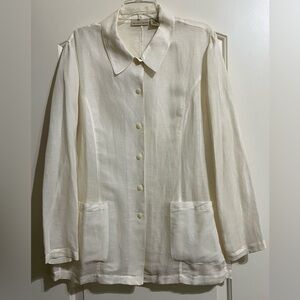 Apostrophe Women’s 100% Linen Off White Cream Button Down Tunic Blouse 18 XL